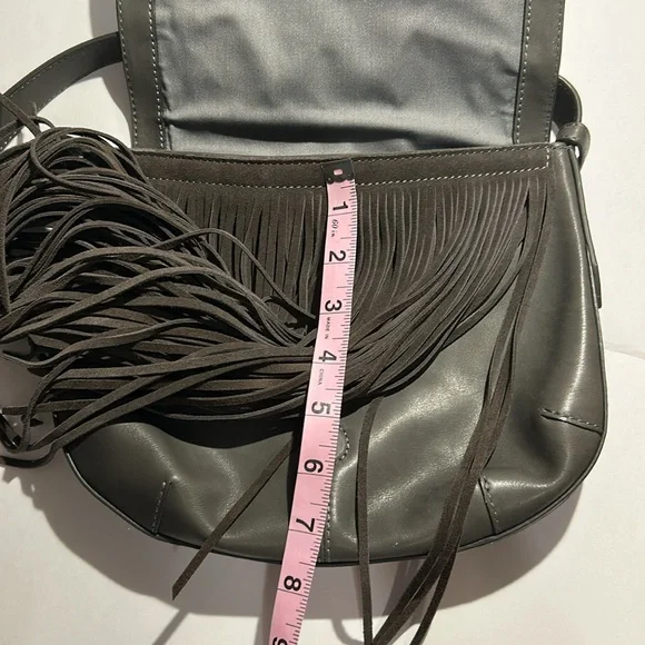 Frye leather Fringe Crossbody Bag. Gray, preowned, good condition. - Picture 14 of 16